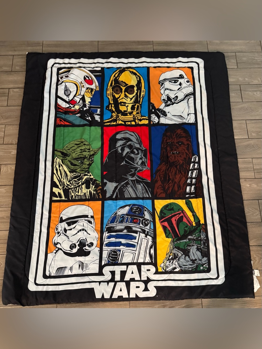 Star Wars Multicolor Character Panel Throw Blanket - Black Border